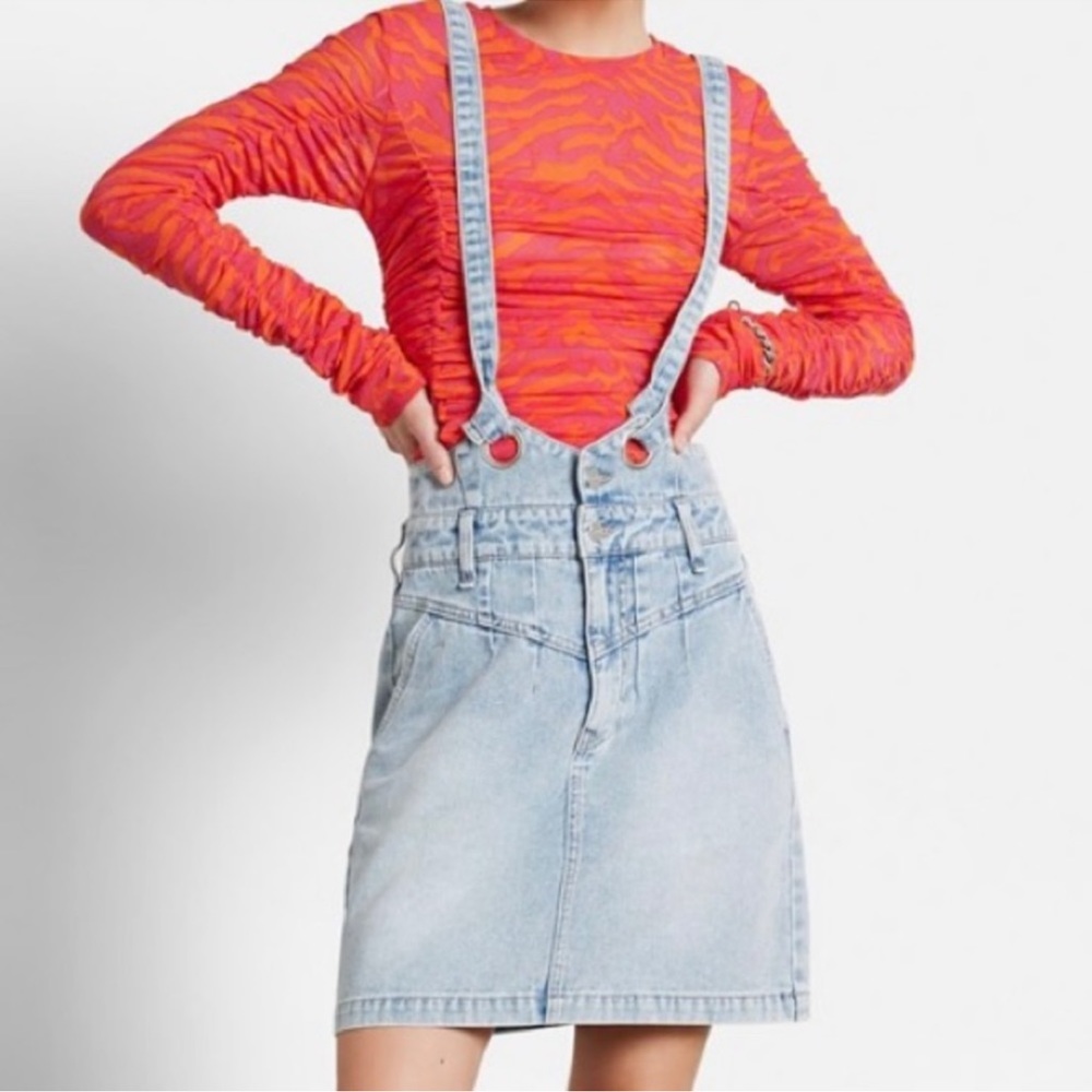 Circus Sam Edelman Retro High Waist Denim Jean Skirtall Overall 90s Mini Dress